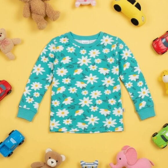 Bright Blue Floral Kids Pajama Set – Soft Cotton Sleepwear - Picture 3 of 5